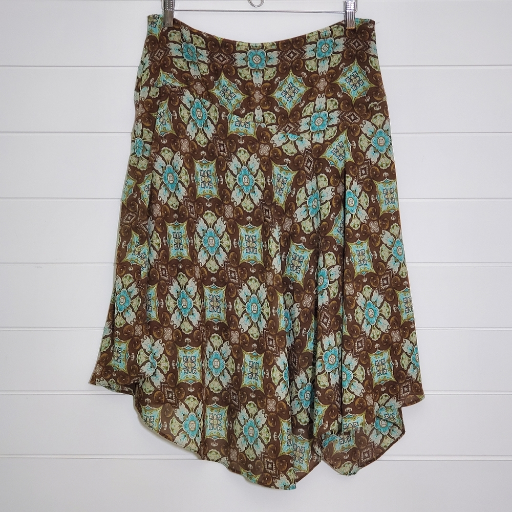 Dress Barn Geometric Midi Skirt, Green and Brown. Size: 14‎